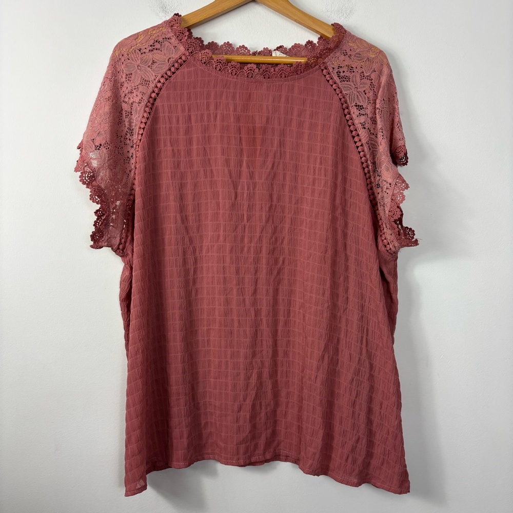 Perch by Blu Pepper Blouse Womens 3XL Lace Short Sleeve Textured Feminine Lace